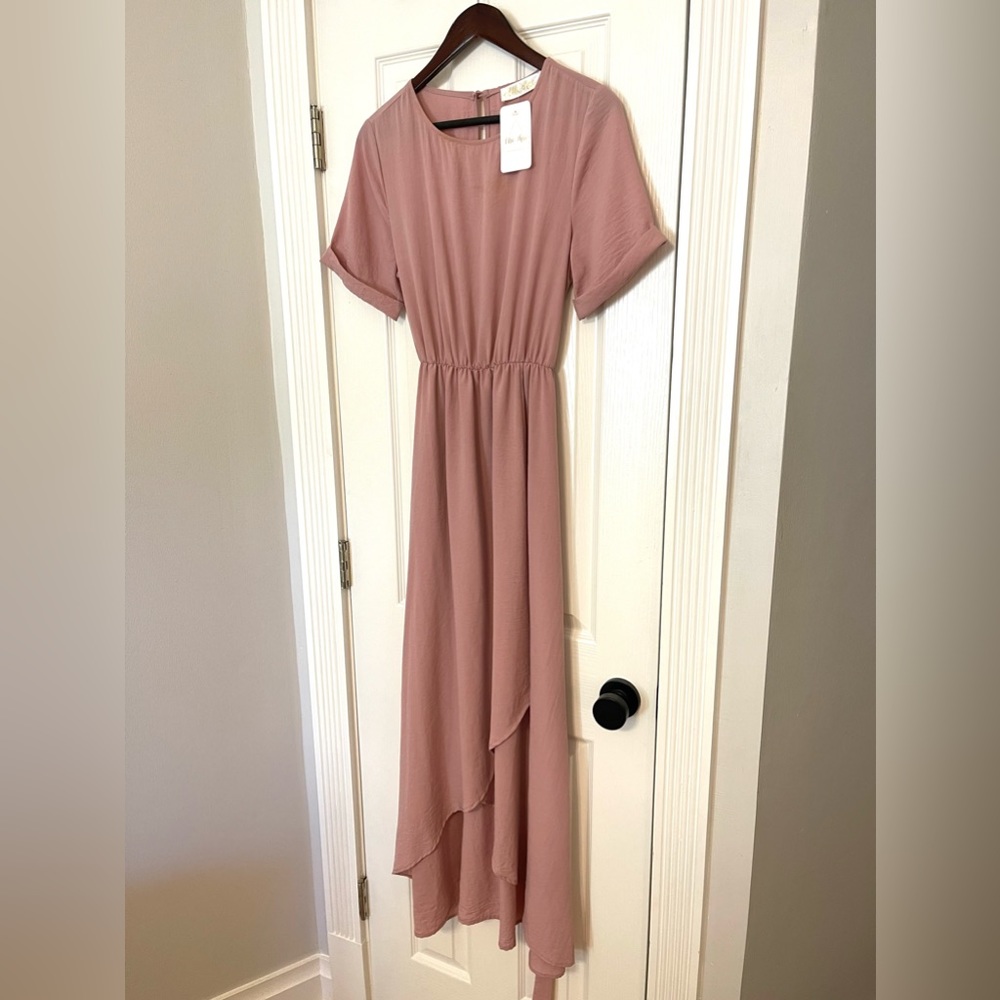 Mauve midi short sleeve dress